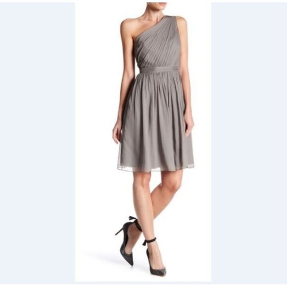 J. Crew Kylie Gray 100% Silk Chiffon One Shoulder Drape Cocktail Bridal Dress, 8 - Picture 1 of 13